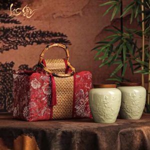 Set Quà Tặng Bích Gấm Thanh Trúc - Túi Gấm Đựng Trà Cao Cấp (Cây trà 300 tuổi)